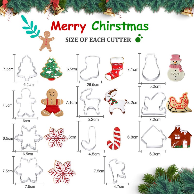 Q-BAKER Christmas Cookie Cutters, 4 PCS Stainless Steel Holiday Shapes Santa Face,Snowman Face, Reindeer Face, Gift Box Cookie Molds - Image 1